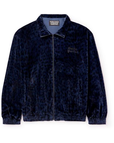 Wacko Maria Embroidered Leopard-print Cotton-velvet Track Jacket - Blue