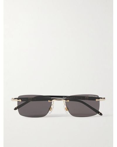 Montblanc Meisterstück Rimless Rectangular-frame Gold-tone And Acetate Sunglasses - Black