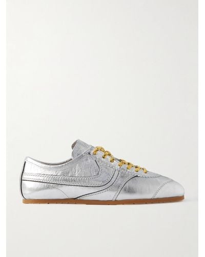 Dries Van Noten Metallic Textured-leather Sneakers - White