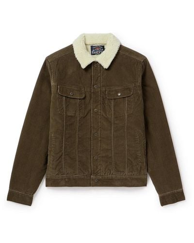 Faherty Fleece-lined Stretch Organic Cotton-corduroy Trucker Jacket - Green