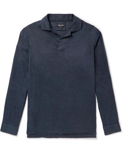 Giorgio Armani Linen Polo Shirt - Blue