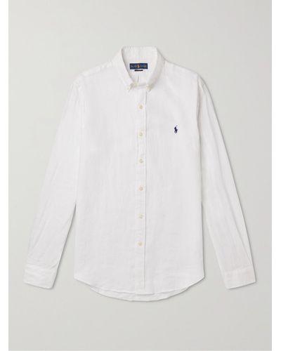 Polo Ralph Lauren Slim-fit Button-down Collar Logo-embroidered Linen Shirt - White