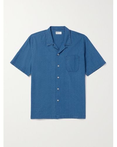 Universal Works Road Convertible-collar Cotton-seersucker Shirt - Blue