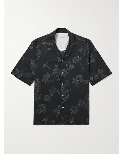 Officine Generale Eren Camp-collar Floral-print Cotton-poplin Shirt - Black