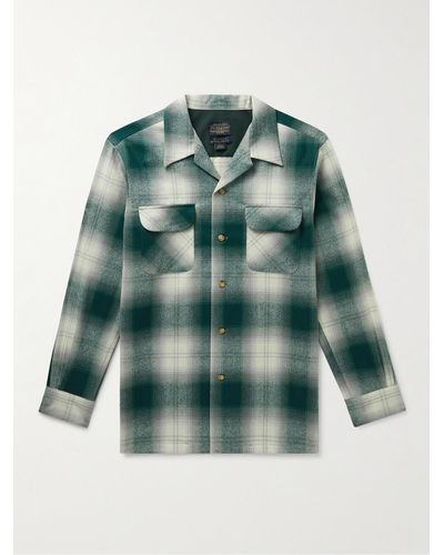 Pendleton Board Convertible-collar Checked Virgin Wool Shirt - Green