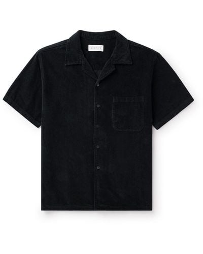 Les Tien Camp-collar Garment-dyed Cotton-corduroy Shirt - Black
