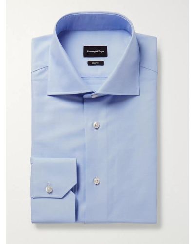 Zegna Light-blue Trofeo Slim-fit Cutaway-collar Cotton-poplin Shirt