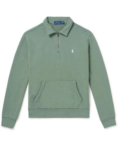 Polo Ralph Lauren Logo-embroidered Cotton-jersey Half-zip Sweatshirt - Green