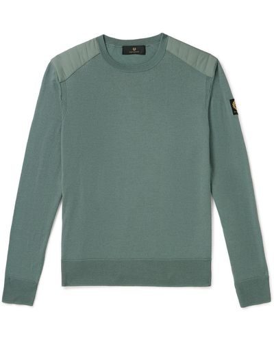 Belstaff Kerrigan Ribbed Paneled Merino Wool Sweater - Green