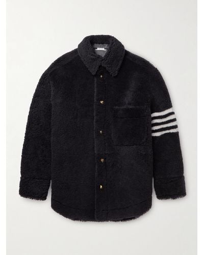 Thom Browne Oversized Striped Shearling Jacket - Blue