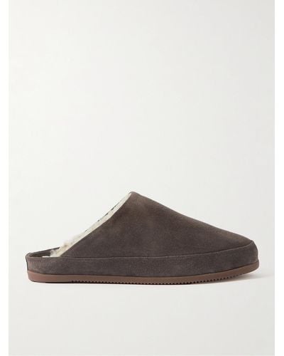 Mulo Shearling-lined Suede Slippers - Brown