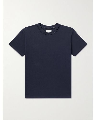 Valentino Garavani Rockstud Embellished Cotton-jersey T-shirt - Blue