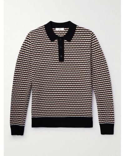 MR P. Striped Wool Polo Shirt - Brown