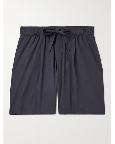 Tekla Birkenstock Shorts da pigiama a gamba dritta in popeline di cotone biologico con pinces - Blu