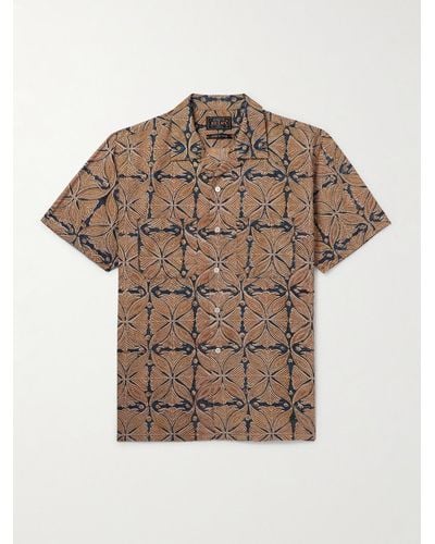 Beams Plus Hemd aus Baumwollgaze mit Print und wandelbarem Kragen - Braun