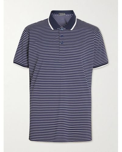 G/FORE Striped Perforated Stretch-jersey Golf Polo Shirt - Blue