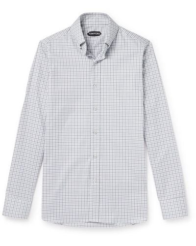 Tom Ford Slim-fit Button-down Collar Checked Cotton Shirt - White