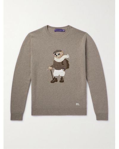 Ralph Lauren Purple Label Pullover aus Kaschmir mit Applikation und Intarsienmotiv - Grau