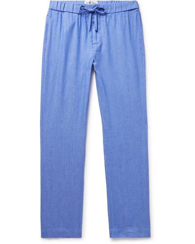 Frescobol Carioca Oscar Straight-leg Linen And Cotton-blend Drawstring Pants - Blue
