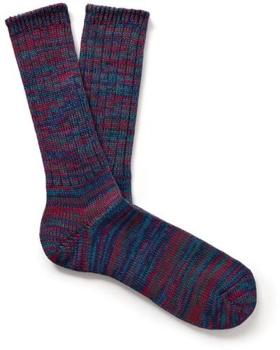 Anonymous Ism Ribbed Cotton-blend Socks - Blue