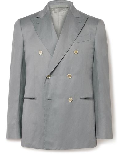 Caruso Slim-fit Double-breasted Silk And Linen-blend Blazer - Gray