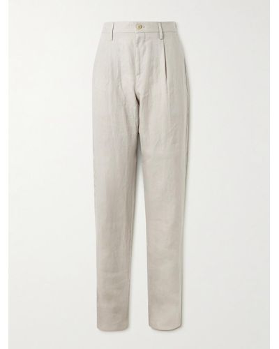 Canali Pantaloni a gamba dritta in lino con pinces - Bianco