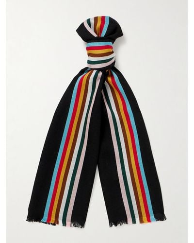 Paul Smith Frayed Striped Virgin Wool-blend Scarf - White