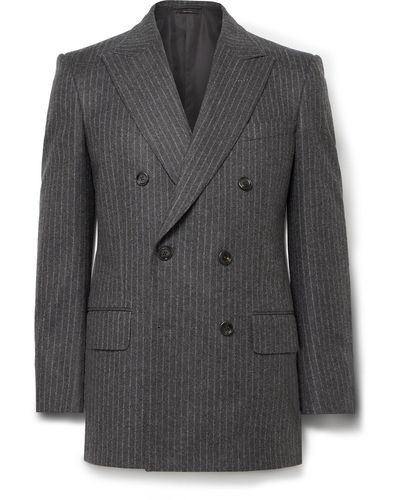 Tom Ford Double-breasted Prinstriped Wool-flannel Blazer - Black