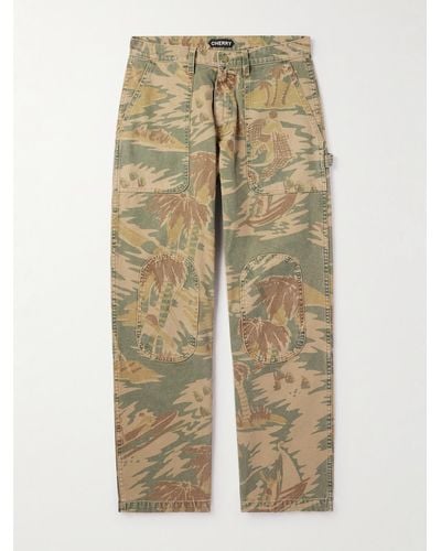 CHERRY LA Gerade geschnittene Hose aus Baumwoll-Canvas mit Camouflage-Print - Natur