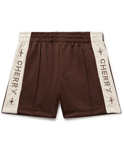 CHERRY LA Straight-leg Embellished Striped Tech-jersey Shorts - Brown