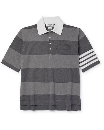 Thom Browne Striped Textured-cotton Polo Shirt - Gray