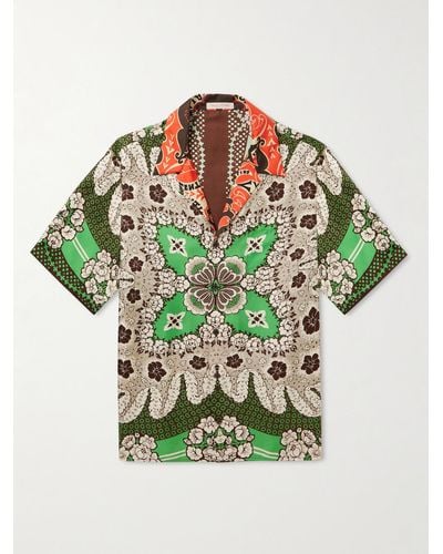 Valentino Garavani Camp-collar Printed Silk-twill Shirt - Green