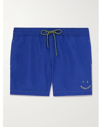 Paul Smith Happy Slim-fit Short-length Logo-embroidered Recycled Swim Shorts - Blue