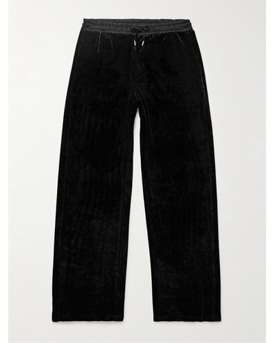 Saint Laurent Wide-leg Satin-trimmed Stretch-velvet Drawstring Trousers - Black