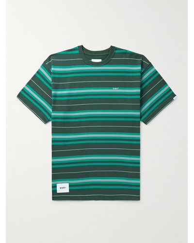WTAPS Appliquéd Logo-embroidered Striped Cotton-jersey T-shirt - Green