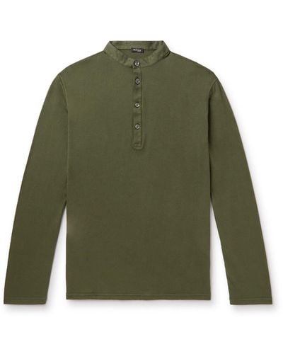 Kiton Cotton And Cashmere-blend Jersey Henley T-shirt - Green