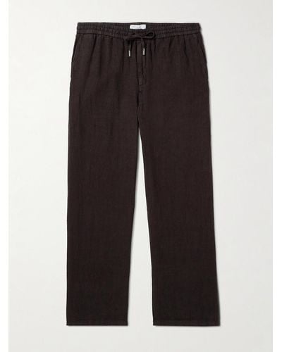 MR P. Edward Straight-leg Garment-dyed Linen Drawstring Trousers - Black