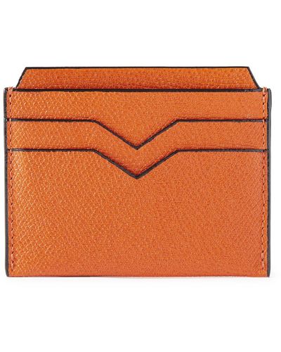 Valextra Pebble-grain Leather Cardholder - Orange