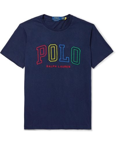 Polo Ralph Lauren Logo-embroidered Cotton-jersey T-shirt - Blue