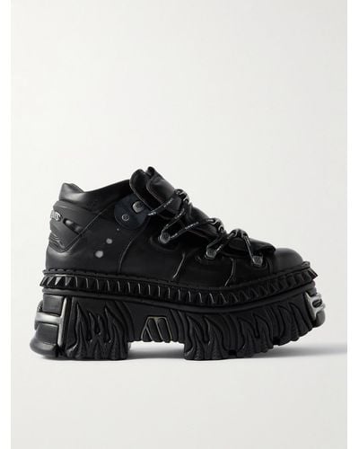 Vetements New Rock Embellished Leather Platform Sneakers - Black