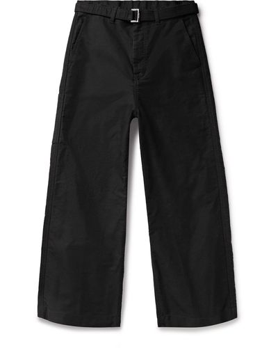 Sacai Wide-leg Belted Cotton-moleskin Pants - Black