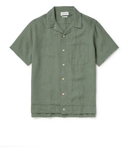 Oliver Spencer Camp-collar Linen Shirt - Green