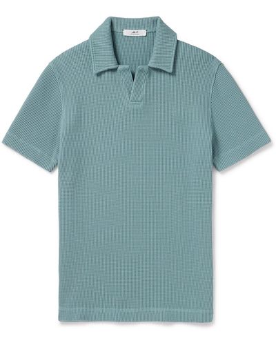 MR P. Waffle-knit Organic Cotton Polo Shirt - Blue