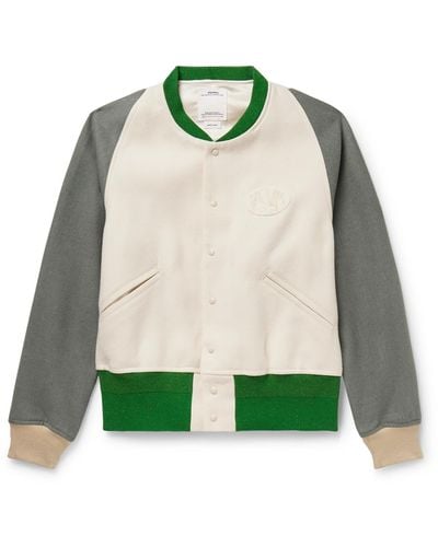 Visvim Colour-block Logo-appliquéd Wool And Linen-blend Varsity Jacket - Green