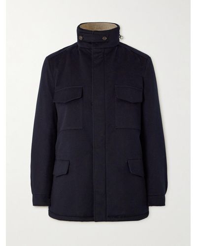 Loro Piana Field jacket in cashmere Storm System® con cappuccio Traveller - Blu