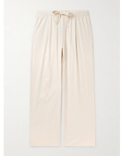Tekla Birkenstock Straight-leg Pleated Striped Organic Cotton-poplin Pyjama Bottom - Natural