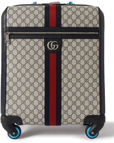Gucci Savoy Leather-trimmed Striped Monogrammed Coated-canvas Trolley Suitcase - Black
