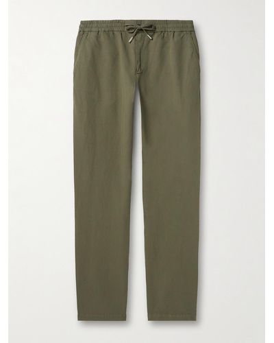 MR P. James Straight-leg Cotton And Linen-blend Twill Drawstring Trousers - Green