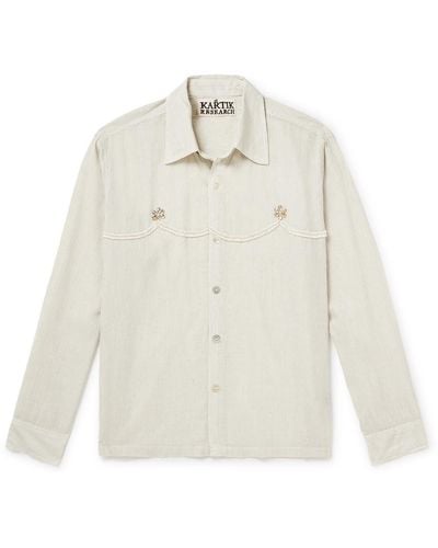 Kartik Research Embellished Striped Cotton Shirt - White