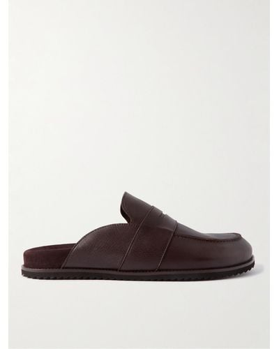 MR P. David Leather Backless Penny Loafers - Brown